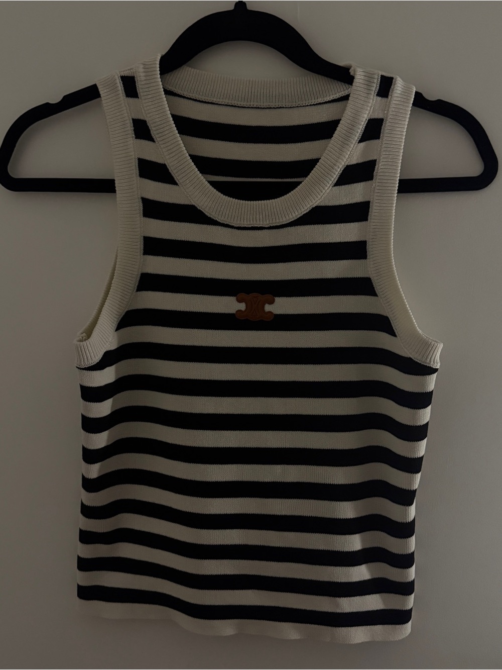 Striped Knit Tank Top with Logo Patch - Black & White